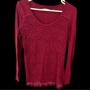 Maurices Burgundy Lace Long Sleeve Top